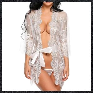 White Sheer Floral Lace Robe
